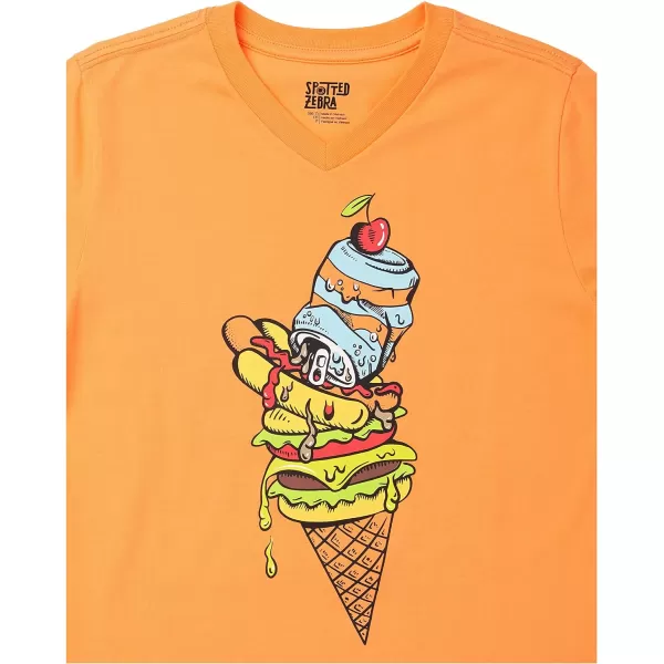 Amazon Essentials Boys and Toddlers ShortSleeve VNeck TShirt Tops Previously Spotted Zebra Multipacks5 GreyNavyLight Orange Ice Cream Sundae