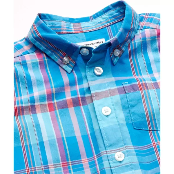 Amazon Essentials Boys and Toddlers ShortSleeve Woven Poplin Chambray ButtonDown ShirtBlue Madras