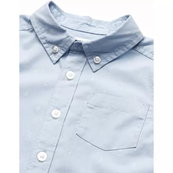 Amazon Essentials Boys and Toddlers ShortSleeve Woven Poplin Chambray ButtonDown ShirtLight Blue Anchor