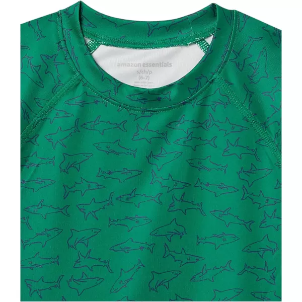 Amazon Essentials Boys and Toddlers UPF 50 ShortSleeve Swim ShirtGreen SharksNavy