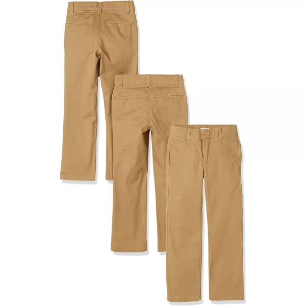 Amazon Essentials Boys and Toddlers Uniform StraightFit FlatFront Chino Khaki Pants MultipacksDark Khaki Brown