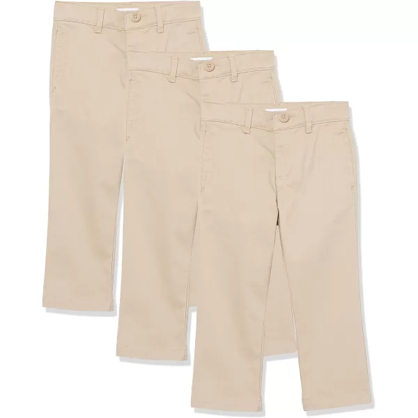 Amazon Essentials Boys and Toddlers Uniform StraightFit FlatFront Chino Khaki Pants MultipacksLight Khaki Brown