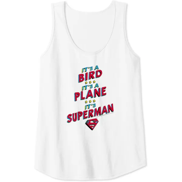 Amazon Essentials DC Comics Its a Bird Its a Plane Its Superman Tank TopWhite