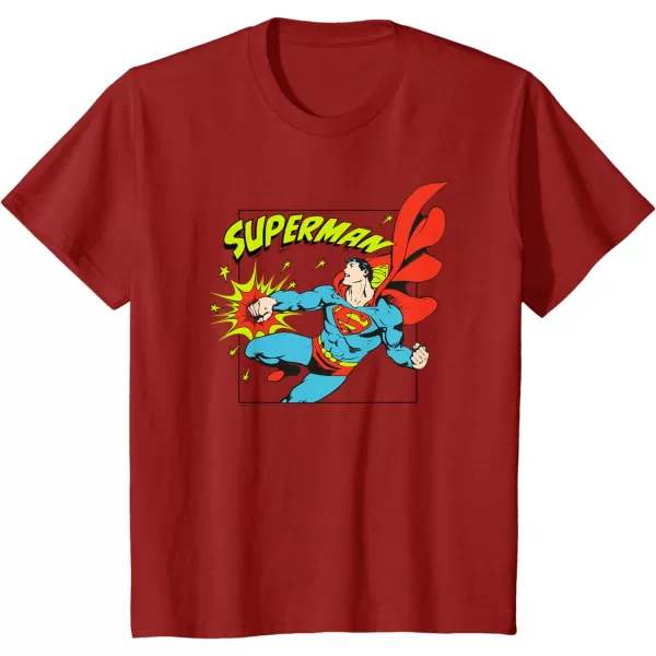 Amazon Essentials DC Comics Superman Action Punch Comic Square TShirtCranberry Red