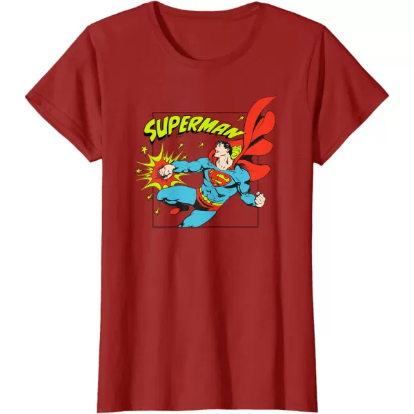 Amazon Essentials DC Comics Superman Action Punch Comic Square TShirtCranberry Red