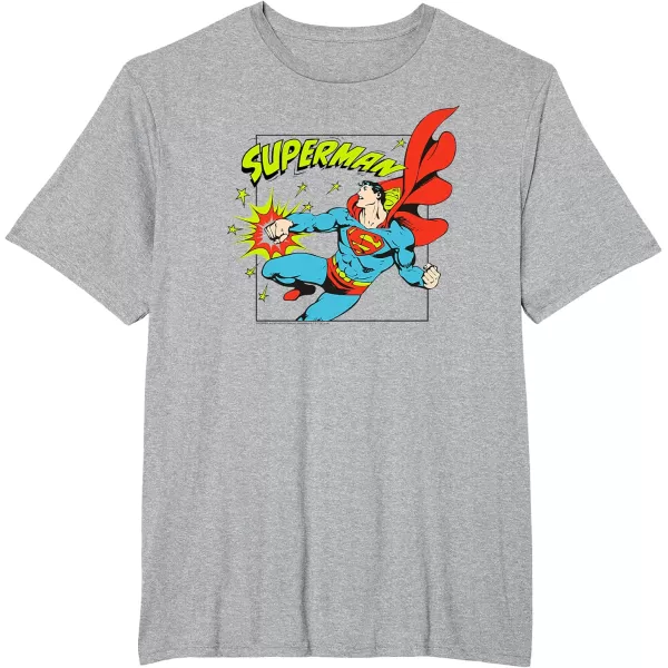 Amazon Essentials DC Comics Superman Action Punch Comic Square TShirtHeather Grey