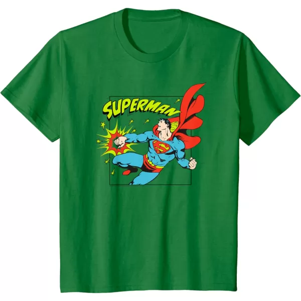 Amazon Essentials DC Comics Superman Action Punch Comic Square TShirtKelly Green