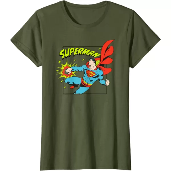 Amazon Essentials DC Comics Superman Action Punch Comic Square TShirtOlive Green