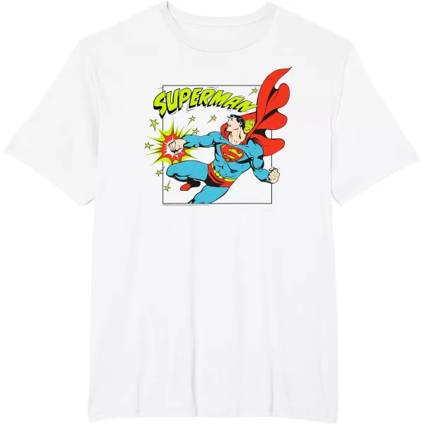 Amazon Essentials DC Comics Superman Action Punch Comic Square TShirtWhite