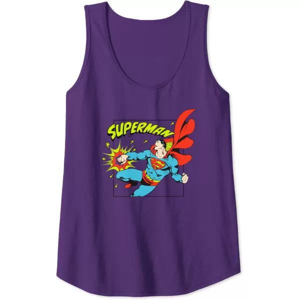 Amazon Essentials DC Comics Superman Action Punch Comic Square Tank TopPurple