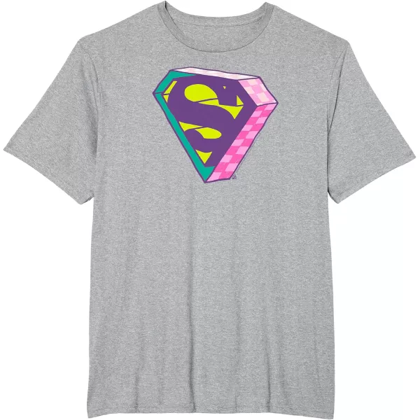 Amazon Essentials DC Comics Superman Bright Checkerboard 3D Logo TShirtHeather Grey