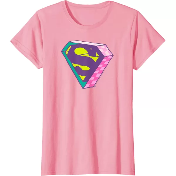 Amazon Essentials DC Comics Superman Bright Checkerboard 3D Logo TShirtPink