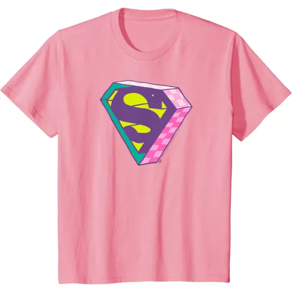 Amazon Essentials DC Comics Superman Bright Checkerboard 3D Logo TShirtPink