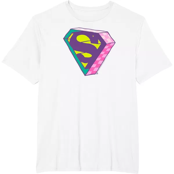 Amazon Essentials DC Comics Superman Bright Checkerboard 3D Logo TShirtWhite