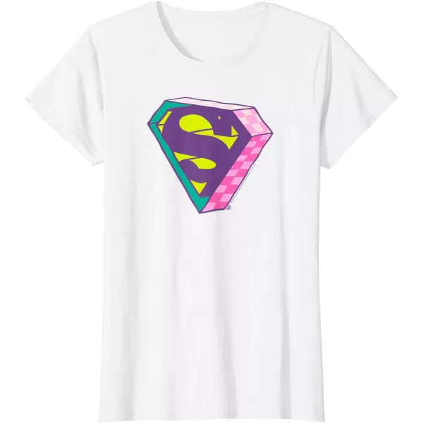 Amazon Essentials DC Comics Superman Bright Checkerboard 3D Logo TShirtWhite