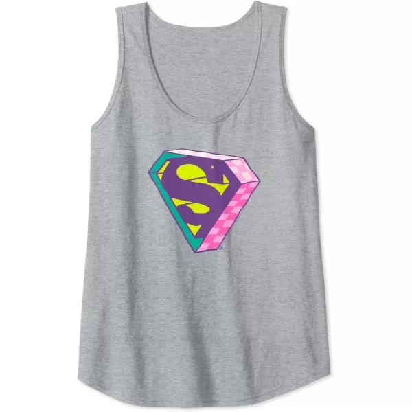 Amazon Essentials DC Comics Superman Bright Checkerboard 3D Logo Tank TopHeather Grey