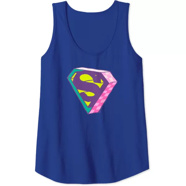 Amazon Essentials DC Comics Superman Bright Checkerboard 3D Logo Tank TopRoyal Blue