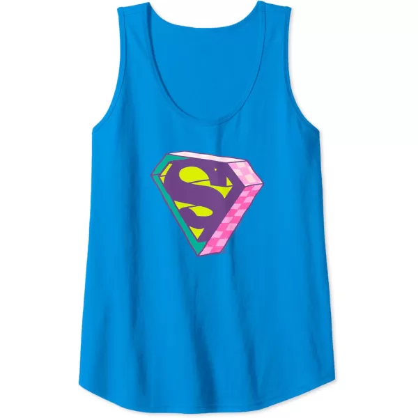 Amazon Essentials DC Comics Superman Bright Checkerboard 3D Logo Tank TopSapphire Blue