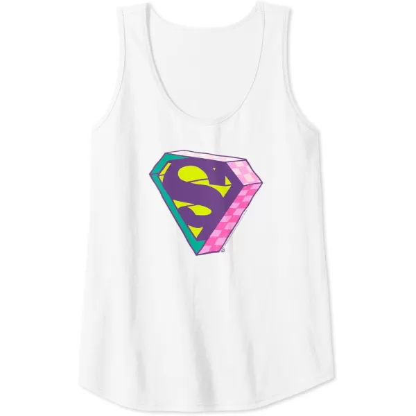 Amazon Essentials DC Comics Superman Bright Checkerboard 3D Logo Tank TopWhite