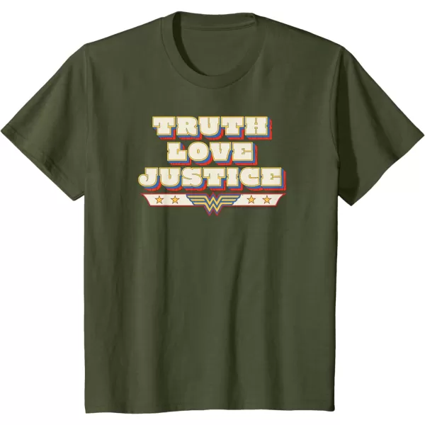 Amazon Essentials DC Comics Wonder Woman Truth Love Justice TShirtOlive Green