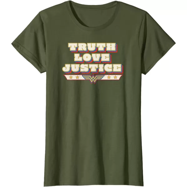 Amazon Essentials DC Comics Wonder Woman Truth Love Justice TShirtOlive Green