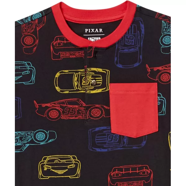 Amazon Essentials Disney  Marvel  Star Wars Boys and Toddlers ShortSleeve Henley TShirts Pack of 2Black CarsGrey Racing