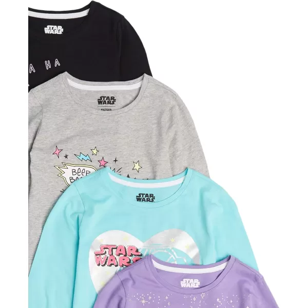 Amazon Essentials Disney  Marvel  Star Wars Girls and Toddlers LongSleeve TShirts Previously Spotted Zebra Pack of 4Black Star Wars FurballBlueGreyPurple