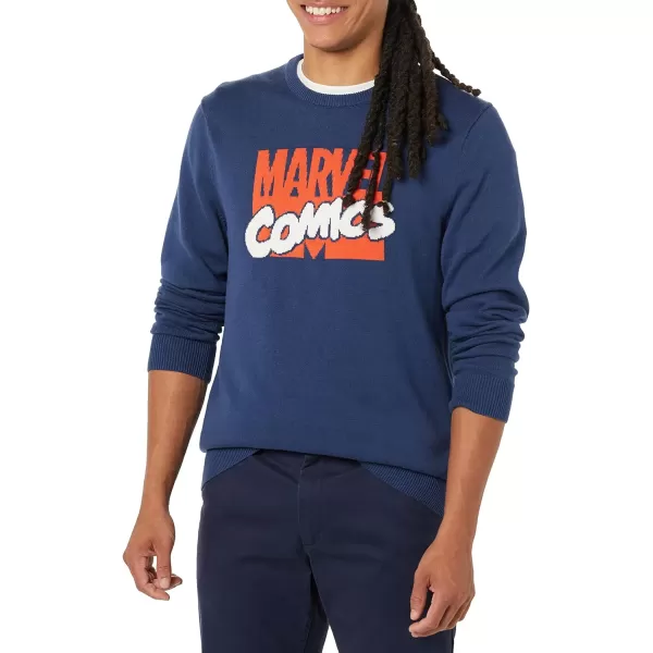 Amazon Essentials Disney  Marvel  Star Wars Mens Crew SweatersMarvel Comic Logo