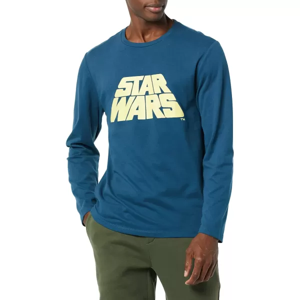 Amazon Essentials Disney  Marvel  Star Wars Mens LongSleeve TShirts Pack of 2Light Yellow Star Wars MandoNavy Star Wars