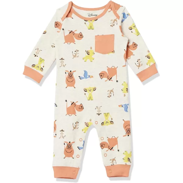Amazon Essentials Disney  Marvel  Star Wars Unisex Babies Cotton Coveralls Pack of 3Lion King Play Eat Roar