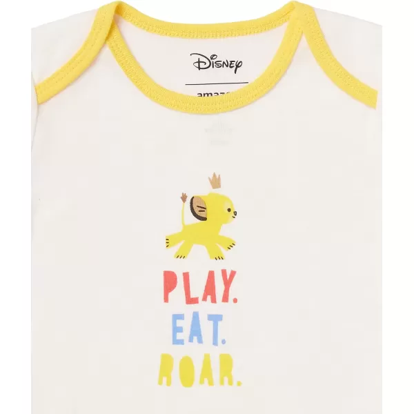 Amazon Essentials Disney  Marvel  Star Wars Unisex Babies LongSleeve Bodysuits Pack of 5Lion King Play Eat Roar