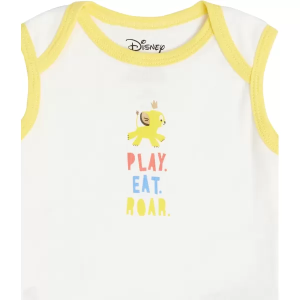 Amazon Essentials Disney  Marvel  Star Wars Unisex Babies Sleeveless Bodysuits Pack of 6Lion King Play Eat Roar