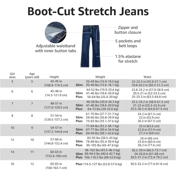 Amazon Essentials Girls Slim BootCut Stretch JeansMedium Wash