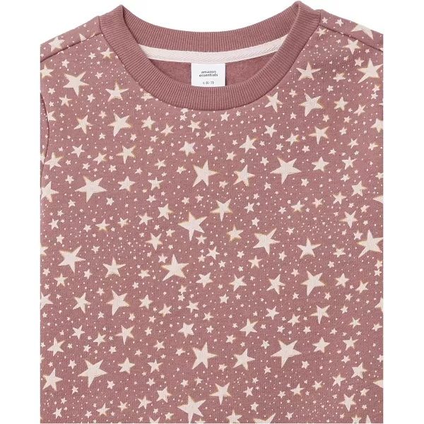 Amazon Essentials Girls and Toddlers Fleece CrewNeck Sweatshirts Pack of 2Light Grey HeatherMauve Stars