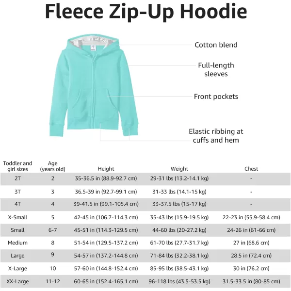 Amazon Essentials Girls and Toddlers Fleece ZipUp Hoodie SweatshirtTeal Blue