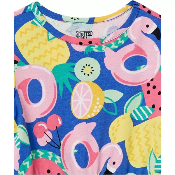 Amazon Essentials Girls and Toddlers Knit ShortSleeve CinchWaist Dresses Previously Spotted Zebra Pack of 2Dark Blue FruitLime Green