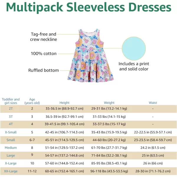 Amazon Essentials Girls and Toddlers Knit Sleeveless Tiered Dresses Previously Spotted Zebra Pack of 2Aqua BlueDaisy