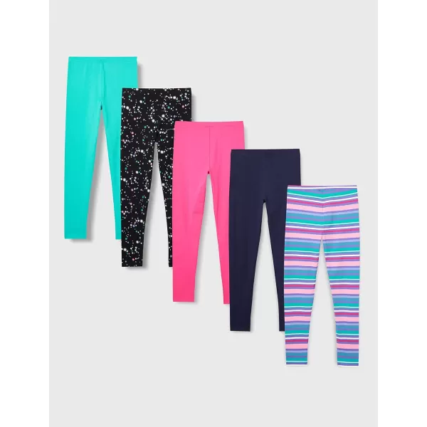 Amazon Essentials Girls and Toddlers Leggings Multipacks5 Aqua GreenBlack StarsNavyPinkStripe