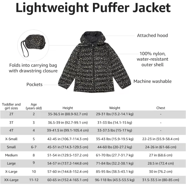 Amazon Essentials Girls and Toddlers Lightweight WaterResistant Packable Hooded Puffer JacketBlack