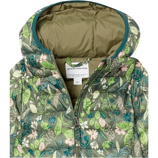 Amazon Essentials Girls and Toddlers Lightweight WaterResistant Packable Hooded Puffer JacketGreen Floral