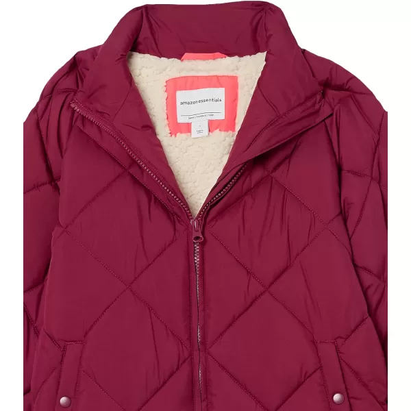 Amazon Essentials Girls and Toddlers Long Quilted Cocoon Puffer CoatBerry