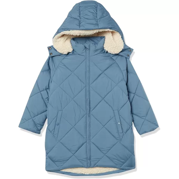 Amazon Essentials Girls and Toddlers Long Quilted Cocoon Puffer CoatBlue