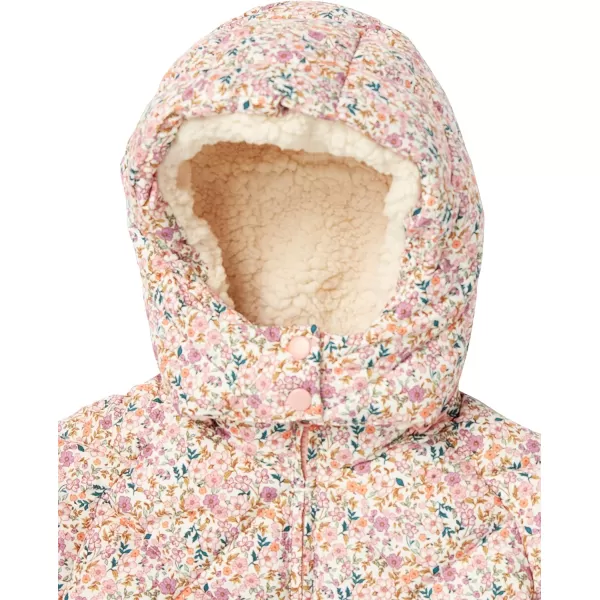 Amazon Essentials Girls and Toddlers Long Quilted Cocoon Puffer CoatCream Floral