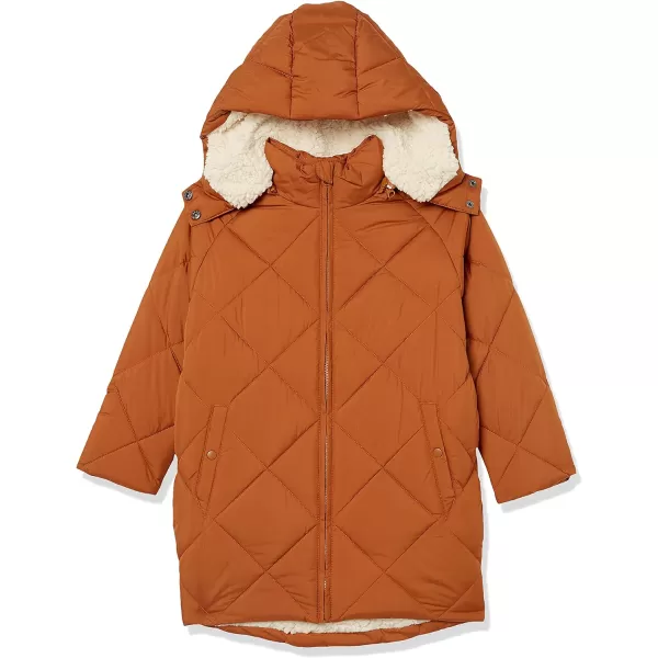 Amazon Essentials Girls and Toddlers Long Quilted Cocoon Puffer CoatLight Brown