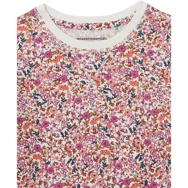 Amazon Essentials Girls and Toddlers LongSleeve Knit Thermal TShirt Pack of 3Light PinkRed LeafWhite Floral