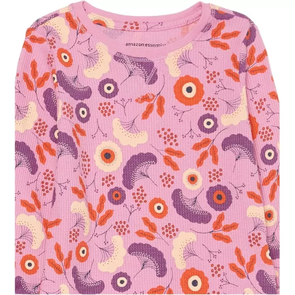 Amazon Essentials Girls and Toddlers LongSleeve Knit Thermal TShirt Pack of 3PurpleFolk Floral