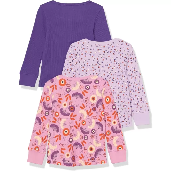 Amazon Essentials Girls and Toddlers LongSleeve Knit Thermal TShirt Pack of 3PurpleFolk Floral