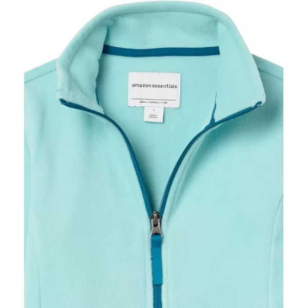 Amazon Essentials Girls and Toddlers Polar Fleece FullZip Mock JacketRecycled Polyester Aqua BlueTeal Blue