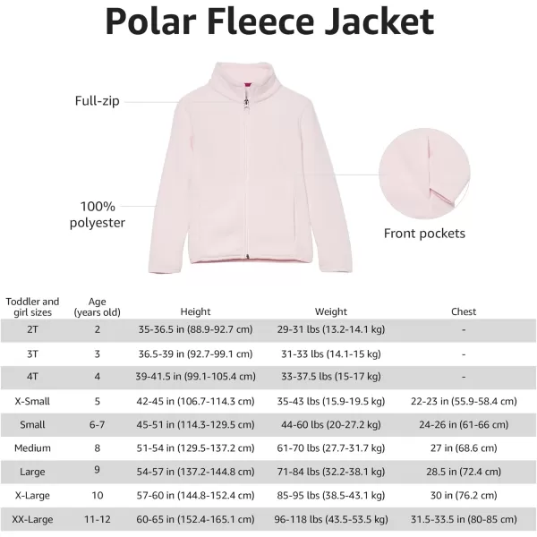 Amazon Essentials Girls and Toddlers Polar Fleece FullZip Mock JacketRecycled Polyester Soft Pink