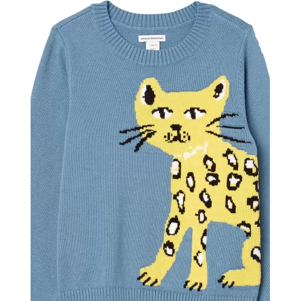 Amazon Essentials Girls and Toddlers Pullover Crewneck SweaterBlue Cat